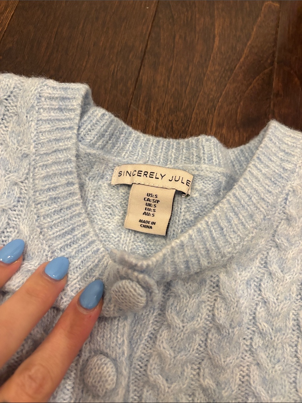 Sincerely Jules | S | Baby Blue Cable Knit Short-Sleeve Cardigan Sweater - Picture 4 of 7